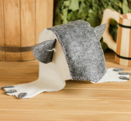 Шапка для бани с детской аппликацией Кошка войлок